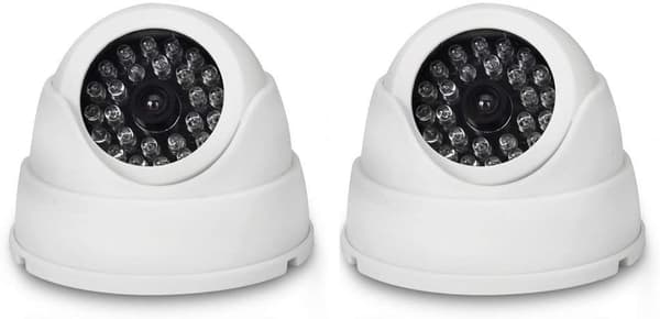 Set med 2 Dummy Dome Camera Fake Dummy Wireless CCTV Security Indoor Surveillance Camera med rød LED-hvit
