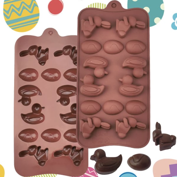 1 stk påske silikonsjokoladeformer 14-hulrom påskeeggform Kaninform Andesjokoladeform Non-stick påskebakeform