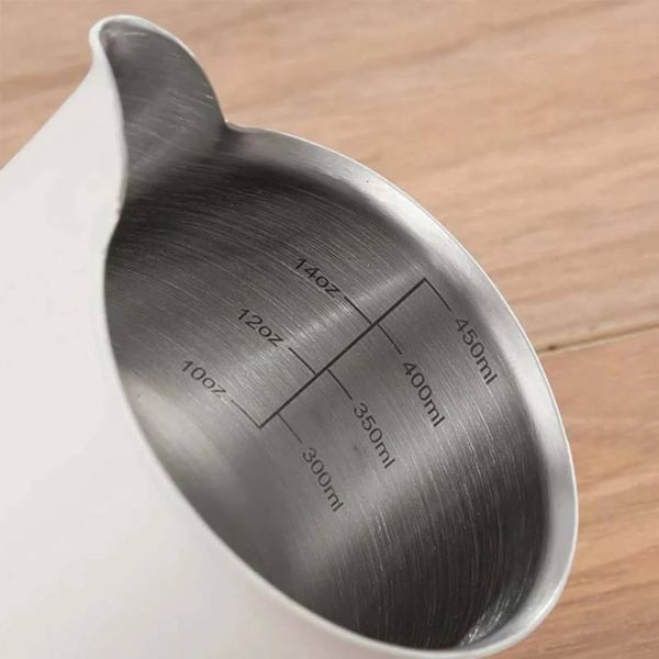Rustfritt stål espressokanne for steaming, melkeskummerkanne for espressomaskiner, cappuccino latte art, hvit, 350 ml