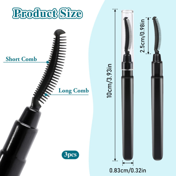 3 st Ögonfransskam Ögonfransborste Separator Mascaraborste Silikonfransborste Ögonfransdefinierare Brow Grooming Brush Eye Makeup Brush Tool (svart)