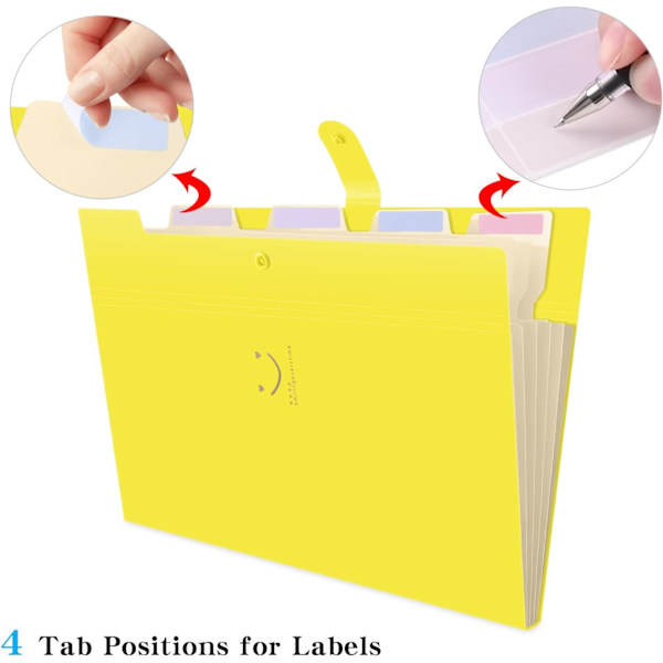 Expanderbar mapp, A4-brevpappersfickor Dragspelsdokumentväska Organizer Plånböcker Filer Mappar med spänneslås, 5 fickor (gul) Yellow