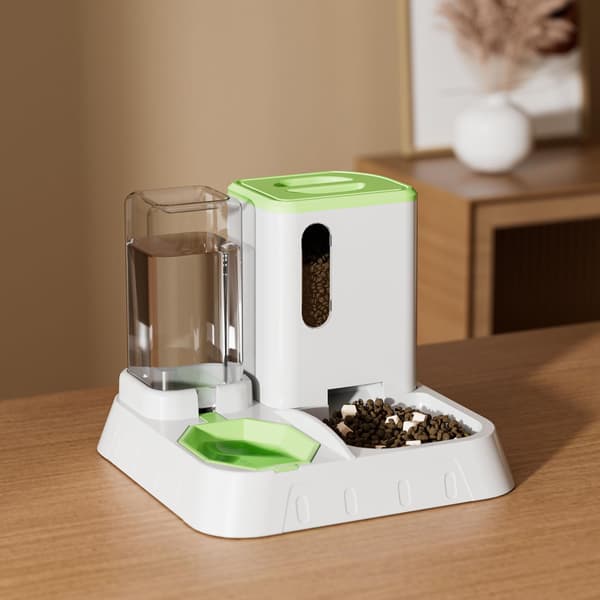 Automatiske kattefoderautomater, Automatiske kattefoderautomater, Transparent automatisk mad- og vanddispenser, Foderforsyninger med stor kapacitet og skridsikker bund (Grøn)