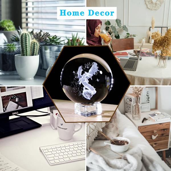 3D Krystalkugle 60mm Graveret Drage Gaver til Drageelskere Drage Samleobjekter Figurer Glas Ornamenter Midterstykke med Krystal Stativ Gaver