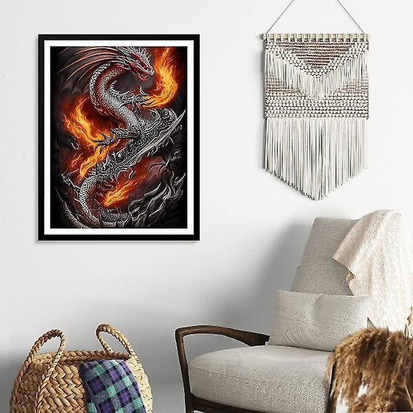 30 x 40 cm, flammdrak Diamantembroderi Diamantmålning