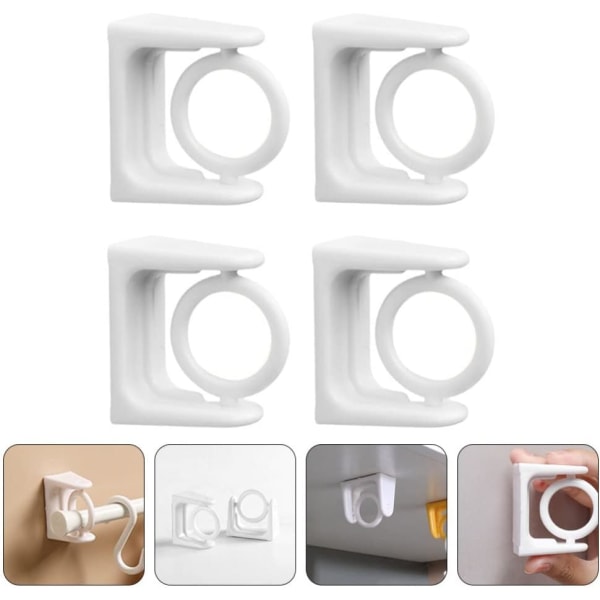 4Pcs Curtain Rod Wall Bracket Rod Holder Hooks Curtain Drapery Rod Rod Holder Clip (White)