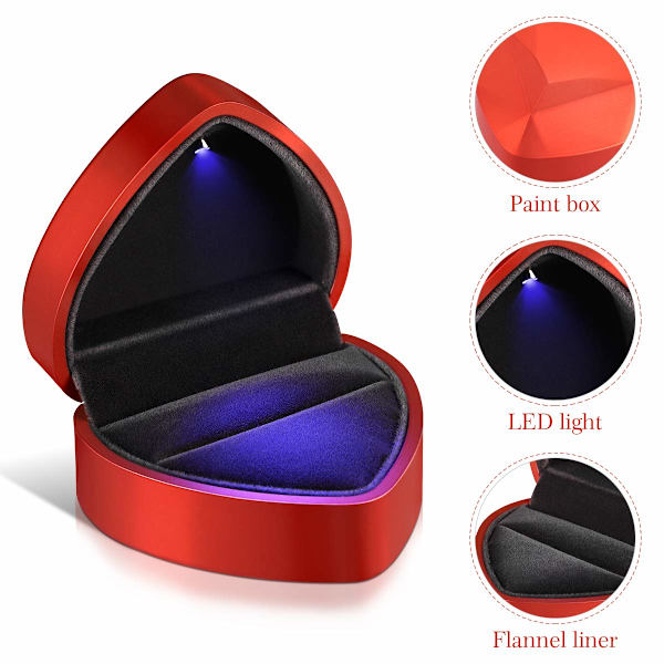 LED Ring Box Bryllup Hjerteform Fløjl Ring Box Bryllup Ring Box Smykker Ring Gaveæske til Ægteskabsforslag Forlovelse Valentinsdag