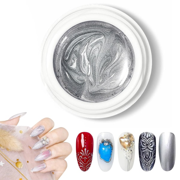 Metallisk maling gel neglelakk, speil sølv liner gel lakk, 3D metall maling neglelakk, tegnespeil neglelakk, DIY manikyr (sølv) Silver