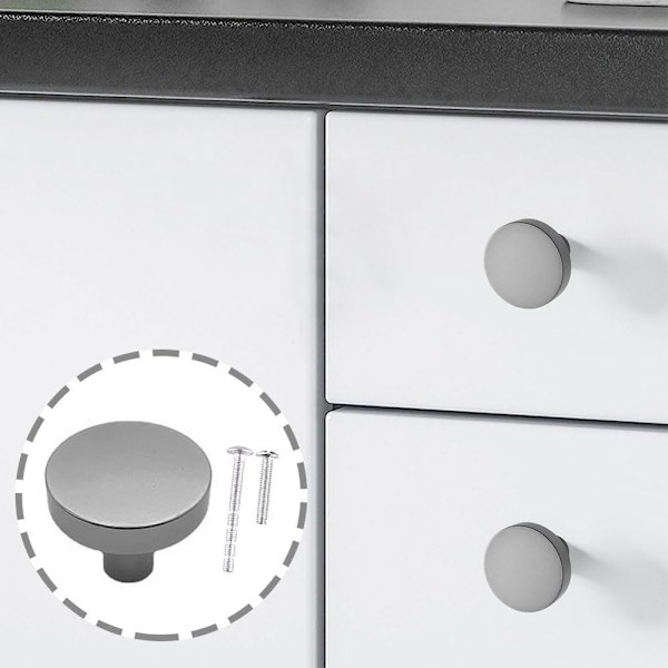 4 kpl keittiön kaapin nupit 30mm pyöreä lipastolaatikon nupit pyöreä harmaa kaapin nuppi makuuhuoneen laatikon vetimet kiinnitysruuveilla (harmaa) Gray