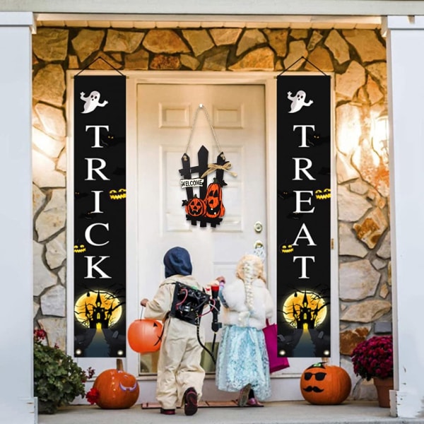 Glad Halloween Läskig Pumpa Välkommen Krans Skylt för Halloween Höst Entré Dekor Trä Hängande Skylt Utomhus Dekorationer Foto Prop(Fyrkantig)