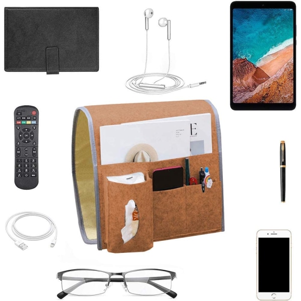 Sengetaske, Opbevaringstaske til seng, Hængetaske til sofa, Organizer til sengebord, Telefon, Fjernbetjening, Dagbog, Pen, Magasin, Lunnettes (Brun) chocolate