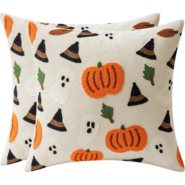 2 kpl Halloween-kurpitsan tyynynpäälliset 18x18 tuumaa, sadonkorjuujuhlan kirjotut tyynynpäälliset, Halloween-päivän olohuoneen sisustustyyny