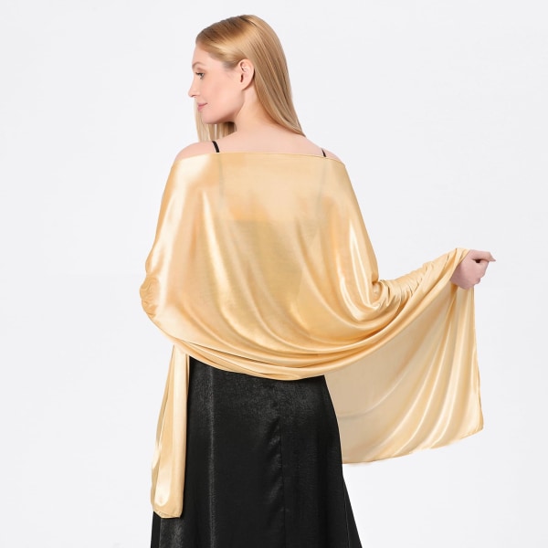 Silke Satin Tørklæder Wraps til Kvinder Damer Tørklæder Brude Brudepiger Stole Sjal til Bryllup Aften Fest Piger Gaver Elfenben Metallic Gold