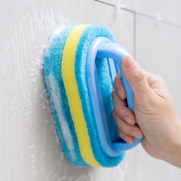 Rengøringsbørste, rengøringssvampebørste med behageligt ergonomisk håndtag til badeværelsesrengøringsbørste til alle formål skrubbesvampebørste