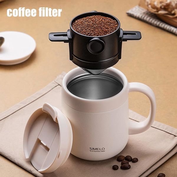 Gjenbrukbar permanent kaffefilterholder med rustfritt stål dobbelt filterholder 1-2 kopper