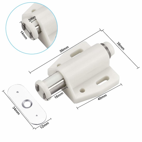 10-pack magnetiska dörröppnare magnetisk fångst möbelfjäderlås magnetisk stängning tryck för att öppna magnet trycklås för skåpdörrar (beige) Beige
