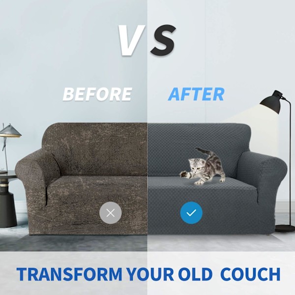 1-delad sofföverdrag för 3-sits soffa, stretchigt sofföverdrag, husdjursvänligt, halkfritt möbelskydd (mörkgrå)