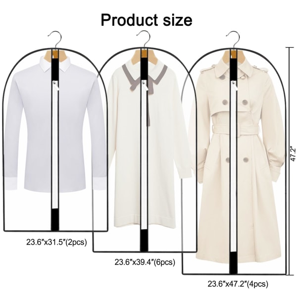 12 x Clothes Covers with Zip, Dustproof, Waterproof, Moisture-Proof, Dust-Proof, Transparent Protective Covers for Shirts, Costumes, Coats, Clothes