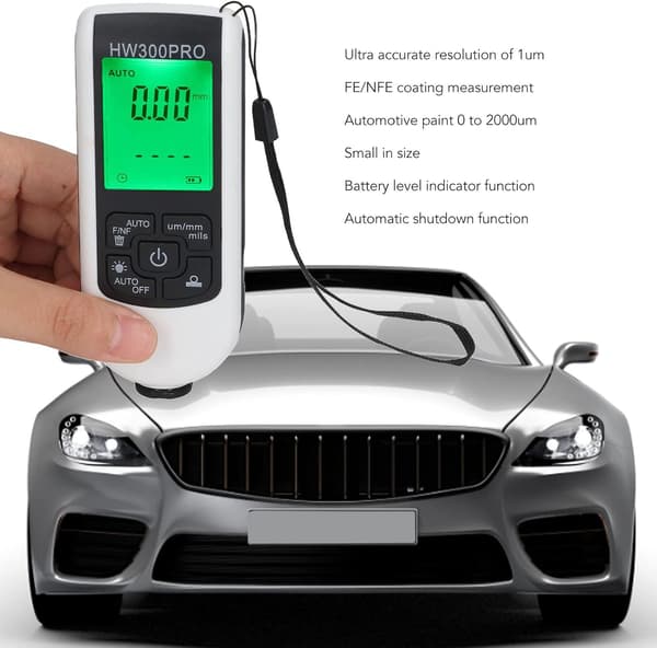 Digital Coating Thickness Gauge, Portable Paint Thickness Meter, 0-2000UM Range, Coating Measuring Tool for (White) White