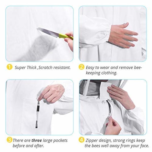 Helkropp Bi-dräkt med Huva Kläder med Slöja Skyddande Rock för Biodlare Anti Getingskydd Bi-dräkt Utrustning (XL) XL