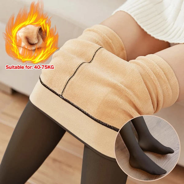 Vintertights för kvinnor Vintervarma tights Fleecefodrade leggings Falska genomskinliga tjocka genomskinliga täta höga midja termiska tights Black