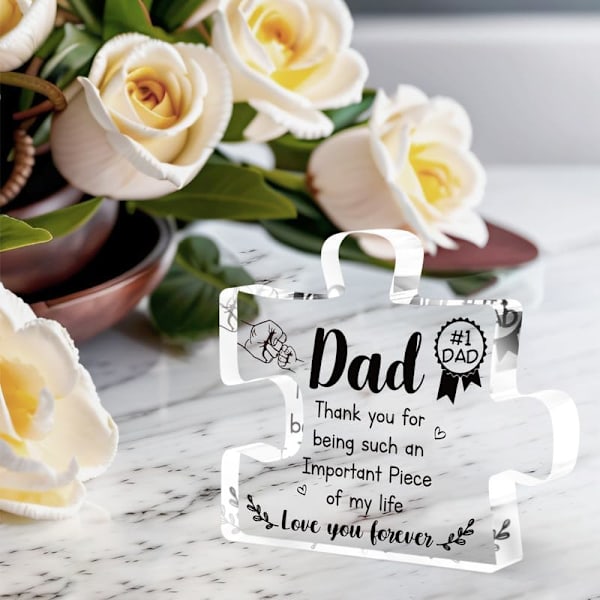 Farsdagspresenter från dotter son - Graverad akrylblock pusselbit dekorationer 3,9 x 3,3 tum - Födelsedag julgåvor till pappa