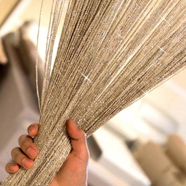 Dew Drop Gold String Gardinpanel - 100x 200 cm - Vattenfallseffekt - Glittertråd Partition Divider - Heminredningstillbehör Champagne