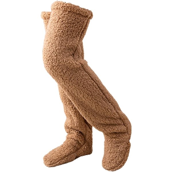 Overknees Fuzzy Sokker Vinter Plysj Lange Beinskjolders Myke Toesko Strømper Kvinner Jenter Jul Hjem Sovesokker, Brun