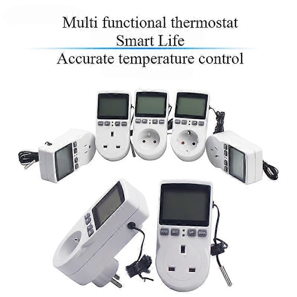 EU-kontakt digital timerbryter med temperaturregulator programmerbar stikkontakt