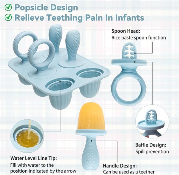 1 stk. Mini BPA-fri Silikone Ispindeforme Sæt til Småbørn, Forme med Genanvendelige Pinde, (-40°C til 230°C), Babymad Sikker (blå)