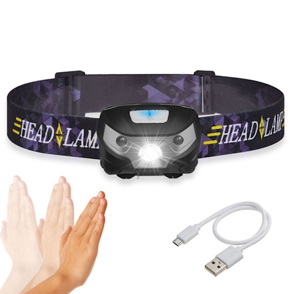 LED pannlampa, rörelsesensorstyrning, USB-laddningsbar vattentät strålkastare ficklampa, camping vandring fiske arbete (1-pack)