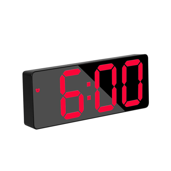 Digital skrivebordsklokke, Akryl/speil ved sengen Storskjerm Alarm Stemmekontroll Slumre Tid Dato Temperaturvisning Nattmodus (røde tall)