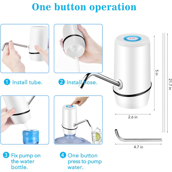 5 Gallon Vann Dispense, Elektrisk Drikkevannspumpe Automatisk Bærbar Vannkanne Pumpe for 5 Gallon Flaske - Hvit