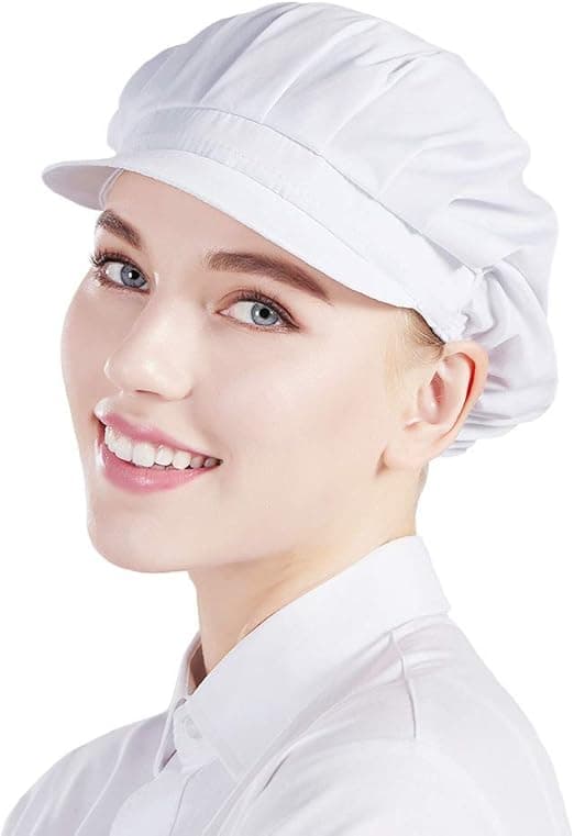 1 st kockmössa unisex, elastisk kockmössa, köksbageri, matlagningsmössa för män och kvinnor med brätte - vit
