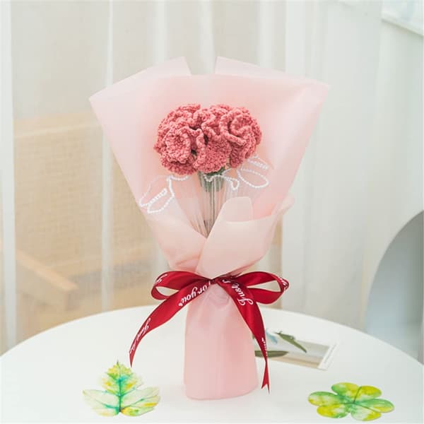Garn Heklet Rosa Nellik Kunstig Blomsterbukett Dekorasjon Hjem Hage Dekorasjon