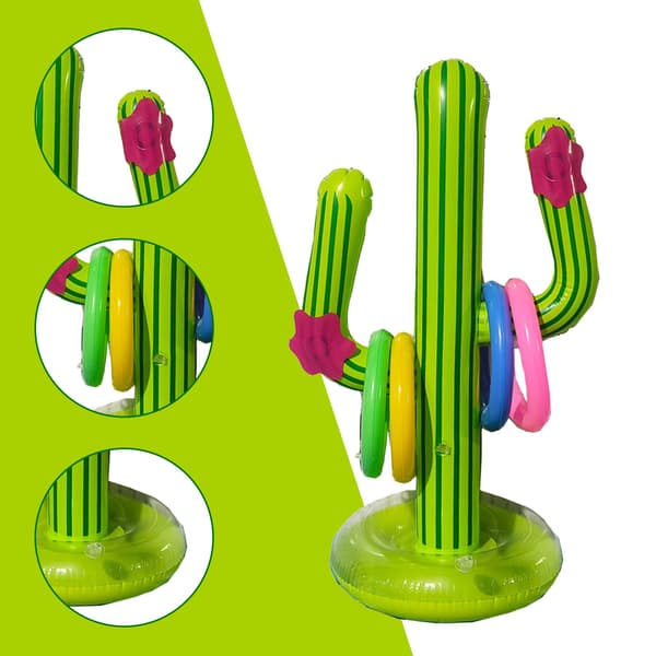 St Inflatable Cactus Spelset med, Inflatable Cactus Ring Toss Spel, Pool Float Cactus Ring Leksak, Inflatable Pool Leksaker, Utomhus Pool Spel Hawaii Party
