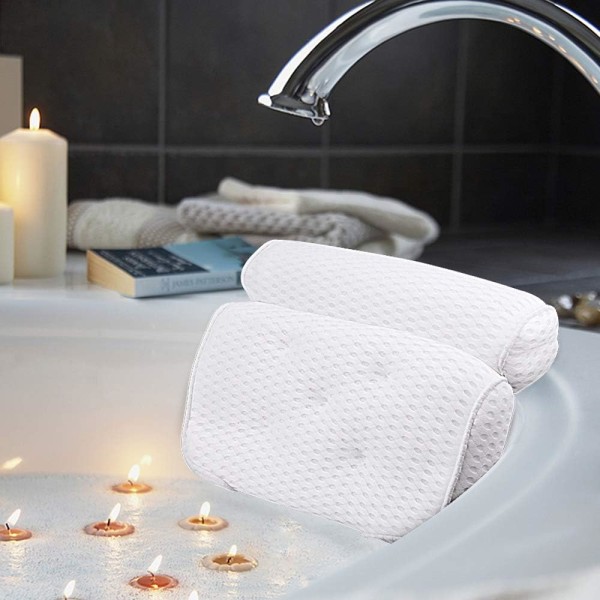 Badkudde, lyxig badkars spa-kudde med 4D Air Mesh -teknik och 7 sugkoppar, hjälper till att stödja huvud, rygg, axlar och nacke, passar alla badkar