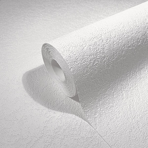 Hvit gips-effekt ekspandert vinyltapet for stue soverom 10 x 0,5 m