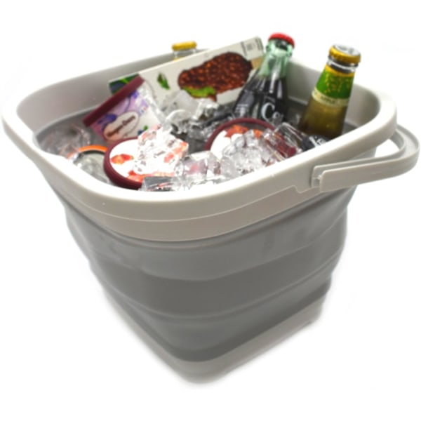 11L (2,9 gallons) sammenleggbar rektangulær praktisk bøtte (1, grå)