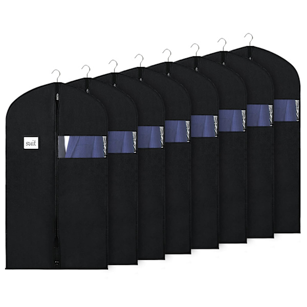 Tøjpose til opbevaring, 60x101cm tøjposer med gennemsigtigt vindue til jakker, jakkesæt, skjorter, pakke med 8 60x101cm