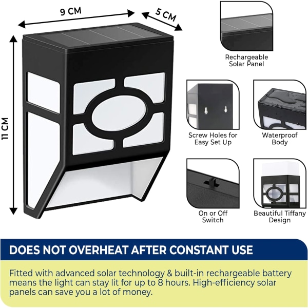 Solar Wall Lights Outdoor 8 Pack - Solar Fence Lights Outdoor Lighting - LED Waterproof Solar Garden Lights for Fence, Deck Patio,Warm White