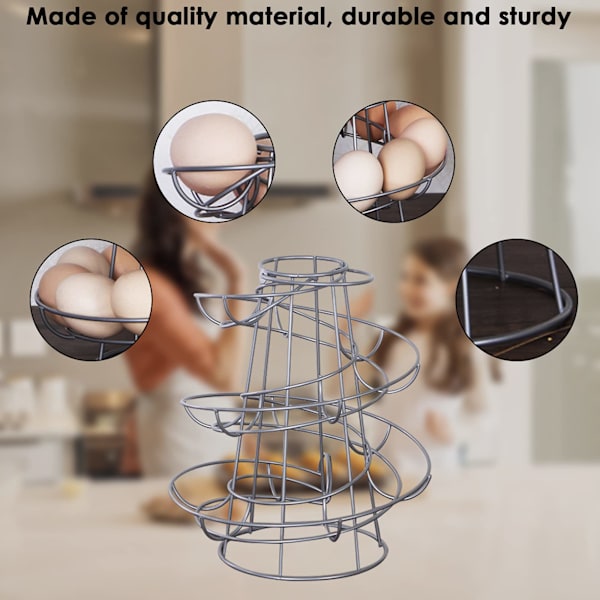 Äggdispenserställ Spiral Design Metall Ägg Skelter Fristående Tråd Kyckling Äggförvaring Organizer Displayhållare Silver