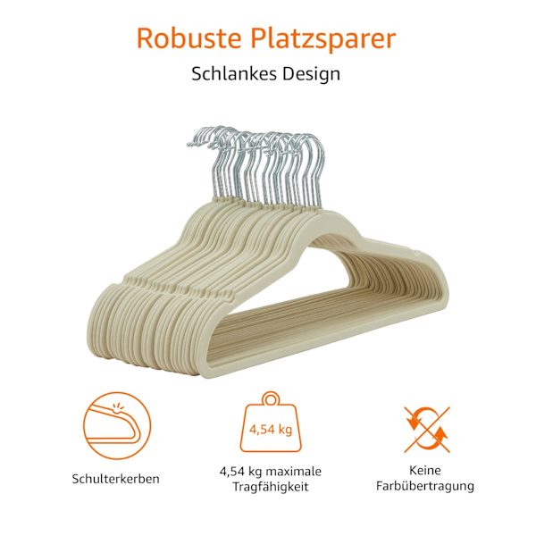 Slanke og skridsikre skjorte-/dragt-/kostumebøjler, elfenbensfarvede