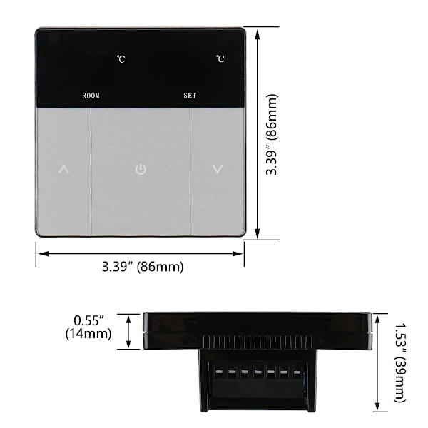 Gulvvarme Touch Button Varmetermostat, Energibesparende og nem at bruge AC230V 10A til gulvvarme Sort