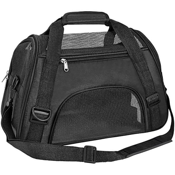 Lemmikkien kantolaukku, lentoyhtiön hyväksymät duffel-laukut, lemmikkien matkustamiseen tarkoitettu kannettava laukku pienille koirille, kissoille ja pennuille (M, 44 cm*23cm*32cm, musta) Black