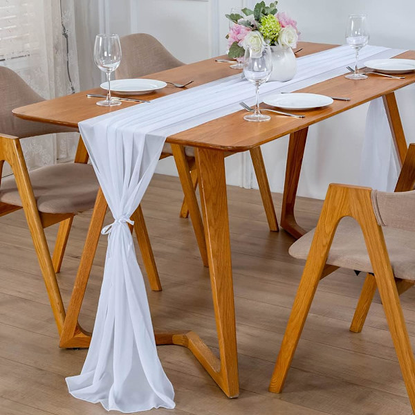Modern Chiffon Bordslöpare - 70 x 300 cm - Tvättbar - Dekorativ Bordslöpare i Tyg (Vit) White