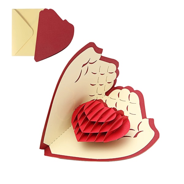 3D Pop Up lykønskningskort, romantisk fødselsdagskort med konvolut til kone Mand Kæreste mor (hjerte lykønskningskort)