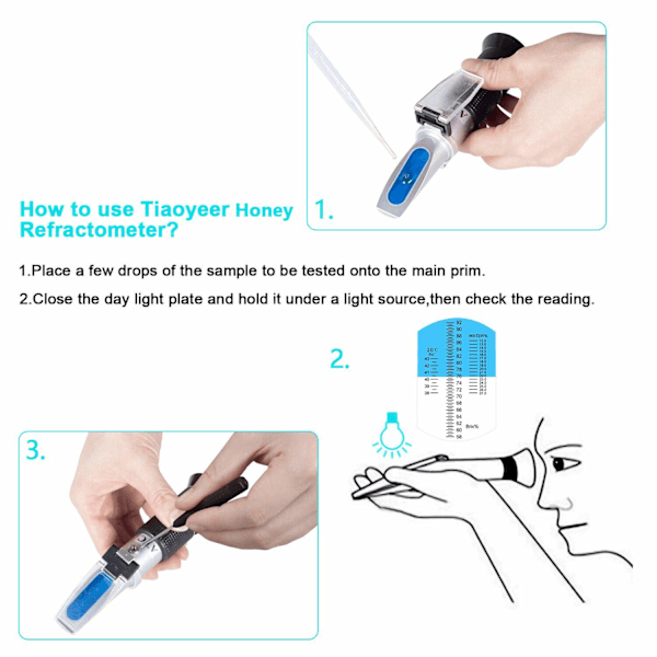 Honungsrefraktometer med ATC - Refraktometer för Honungsfuktighet, Brix och Baume, 0-32% Brix Skalintervall Honungsfuktighetstestare
