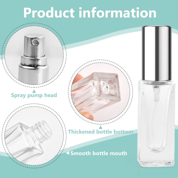 3 kpl täytettävä tyhjä matkahajuvesisumutin, läpinäkyvä minilasillinen parfyymi partavesitäyttöpullo 6 ml, pieni ja hieno sumu