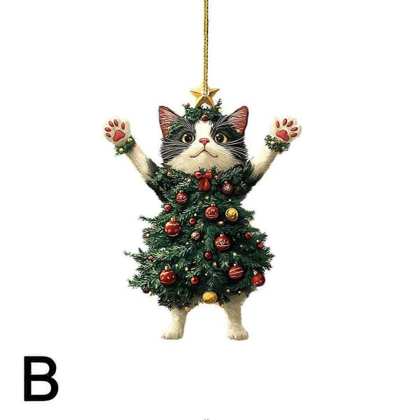 2D Flad Kat med Juletræs Nederdel, Hængepynt til Juletræ