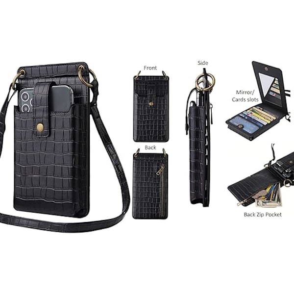 Liten Crossbody Väska för Telefon, Axelväska, Korthållare, Plånbok för Kvinnor & Flickor, Grå